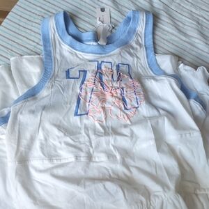 Anthropologie Blue and White Asymmetrical Dress